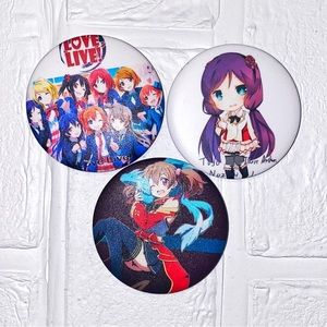 Anime Pins Lot of Three-Good Quality- Can Badge Tin - Pre Owned